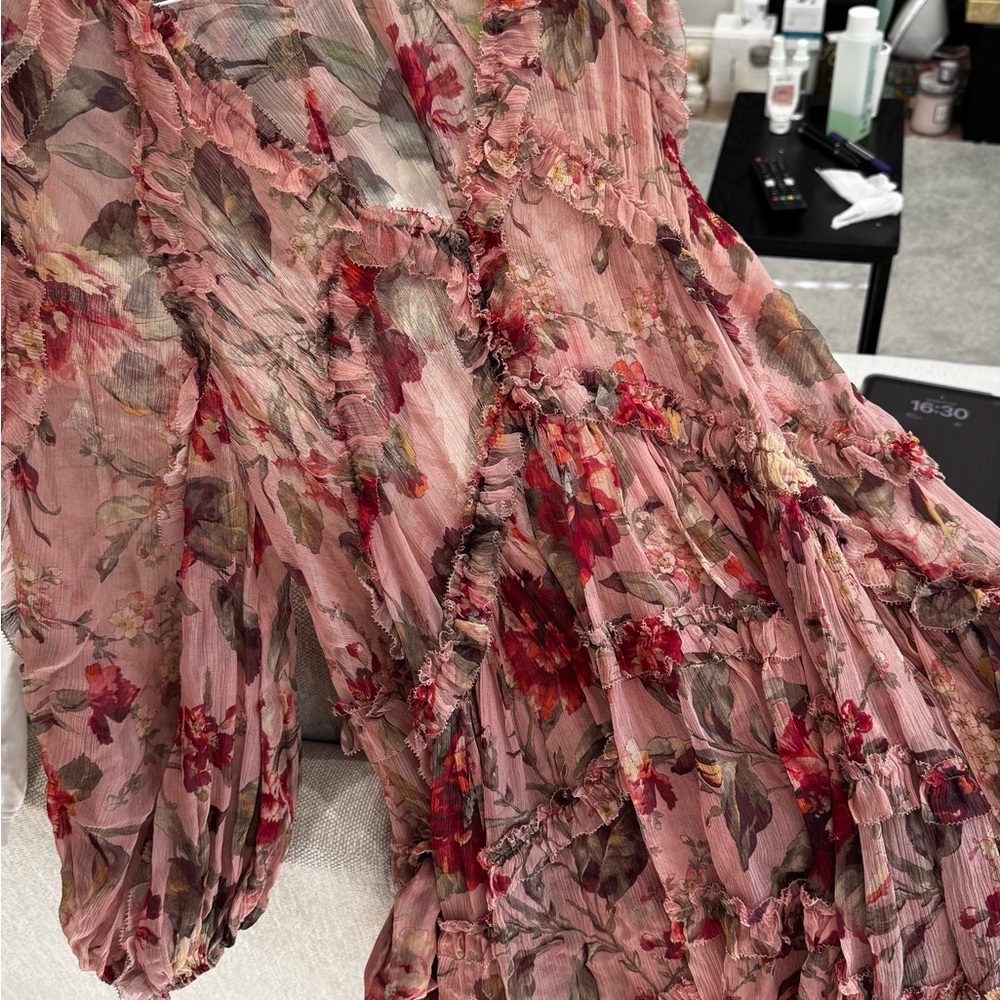 Pink Floral Ruffled   Dress